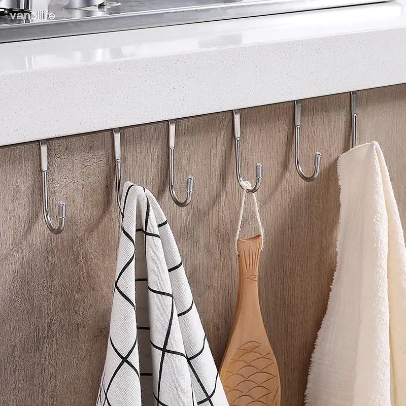 Vanzlife Stainless Steel Free punching Cabinet Door back hooks no trace S-type door hanger coat cowel double small hooks