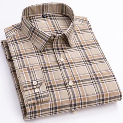 Men's Long Sleeve Plaid Oxford Shirt - 100% Cotton, Regular Fit, Casual & Formal Wear - 45  85 - 90KG (685)