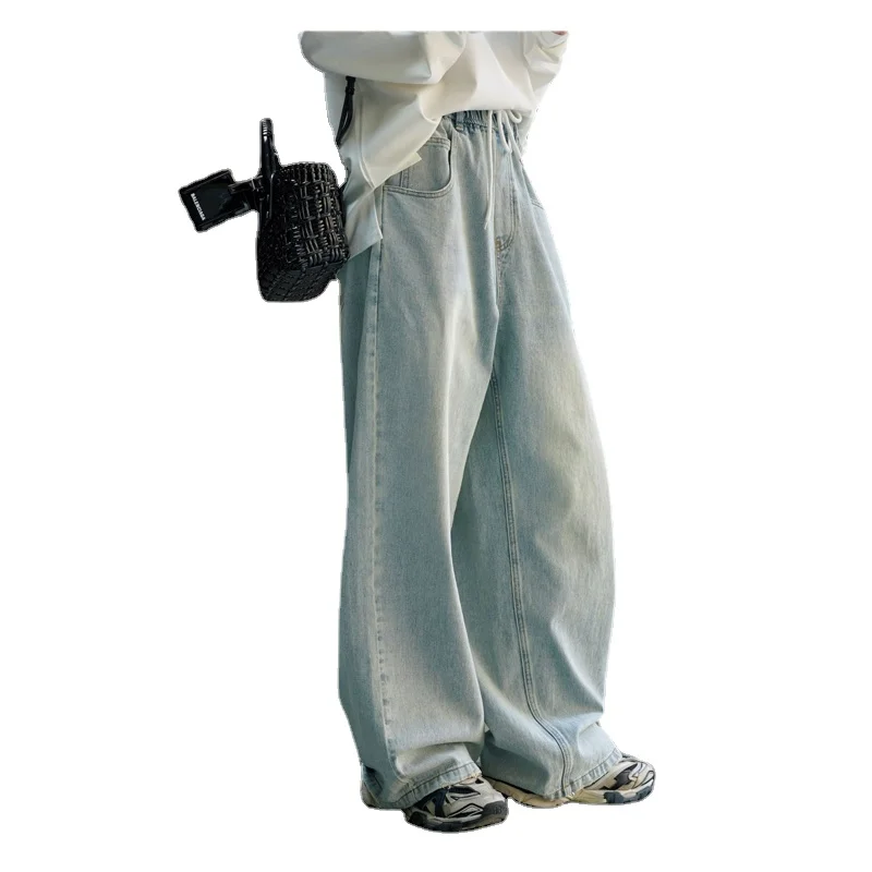 

Women's Light Blue Casual Wide Leg Pants Washed Jeans Loose New Full Length