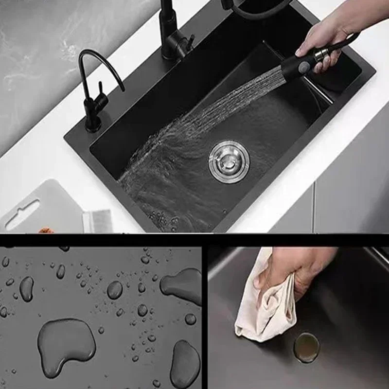 Nordic Metal Kitchen Sinks for Balcony Sink Black Thickened Nano Simple Design Household Kitchen Sink for and Restaurant