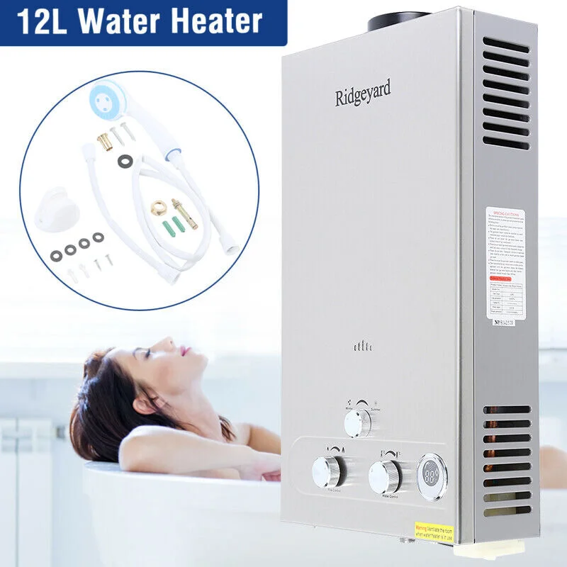 (Ship from USA) 6/8/10/12L LPG Gas Propane Instant Tankless Hot Water Heater Boiler Gas Water Heater W/ Shower Head For Camping