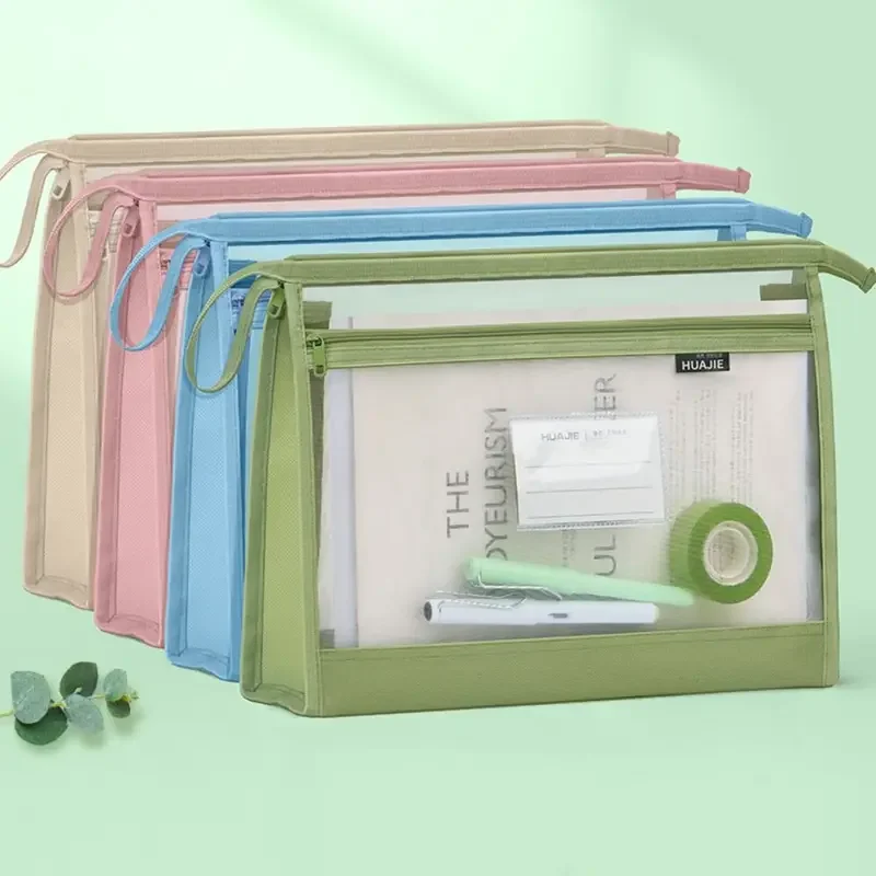 Transparent Mesh Homework Storage Bag Large Capacity Double-layer Mesh Zipper Bag Multifunctional Portable File Folders Office
