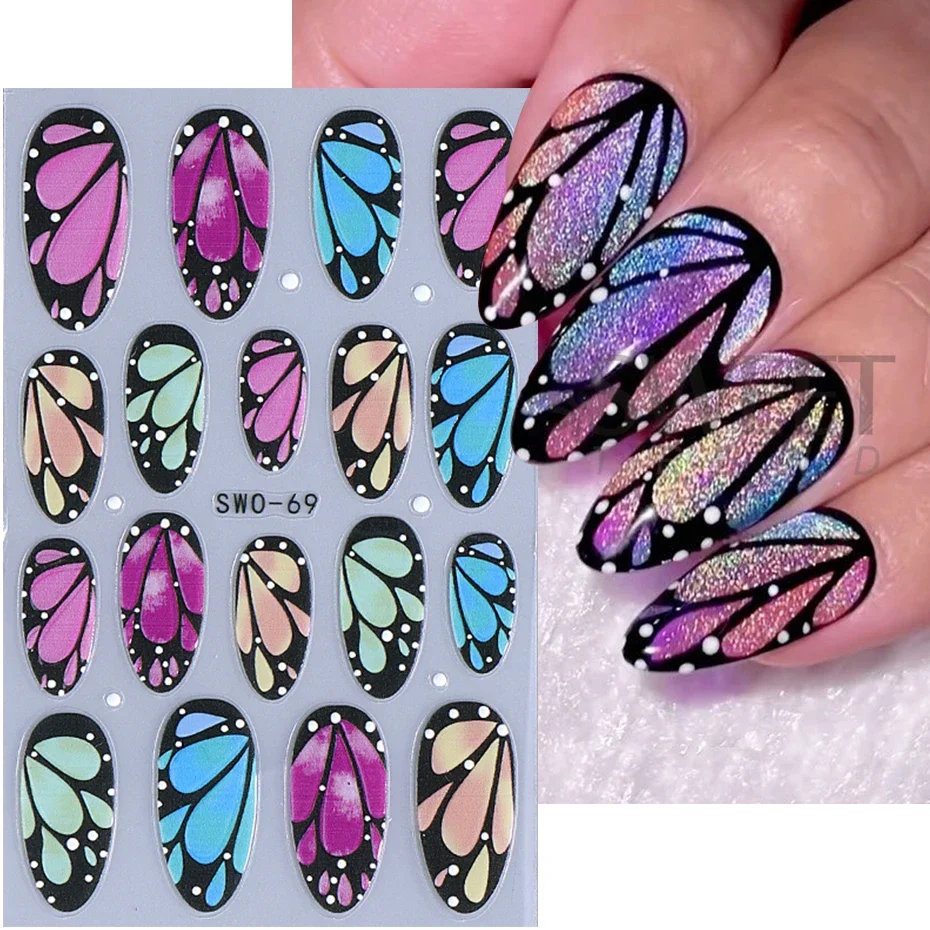 3D Wings Designs Nail Art Stickers Embossed Butterfly Lily Petals Nail Decals DIY Self Adhesive Sliders Manicure Decoration Tips