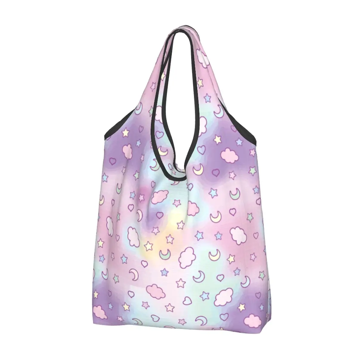 

Fantasy Clouds Moon Stars Reusable Shopping Grocery Bags Foldable 50LB Weight Capacity Tote Bag with Pouch Eco-Friendly Washable