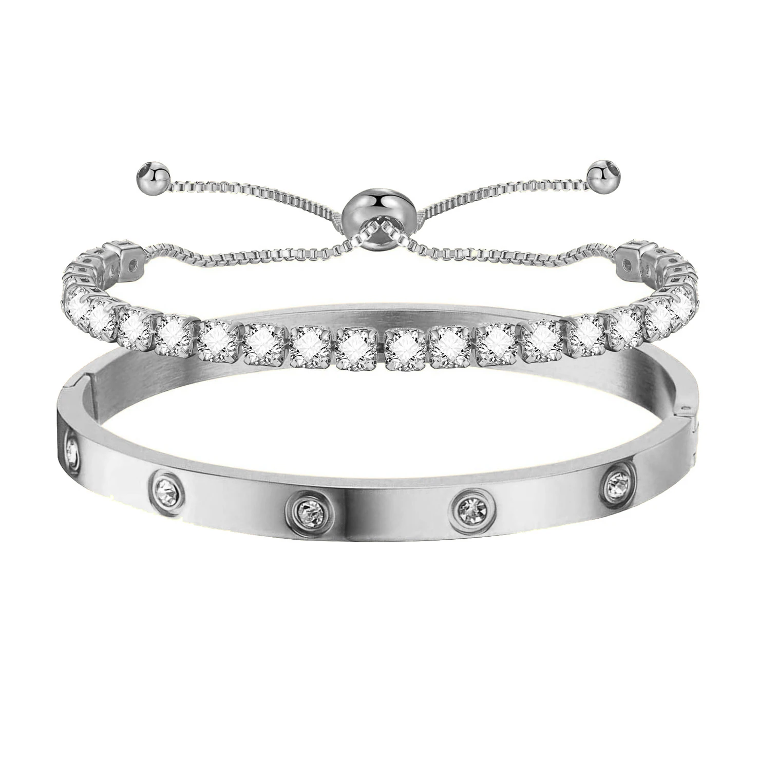 Elegant Stainless Steel Zircon-Embellished Bracelets - Non-Fading Luxury Women's Fashion Jewelry