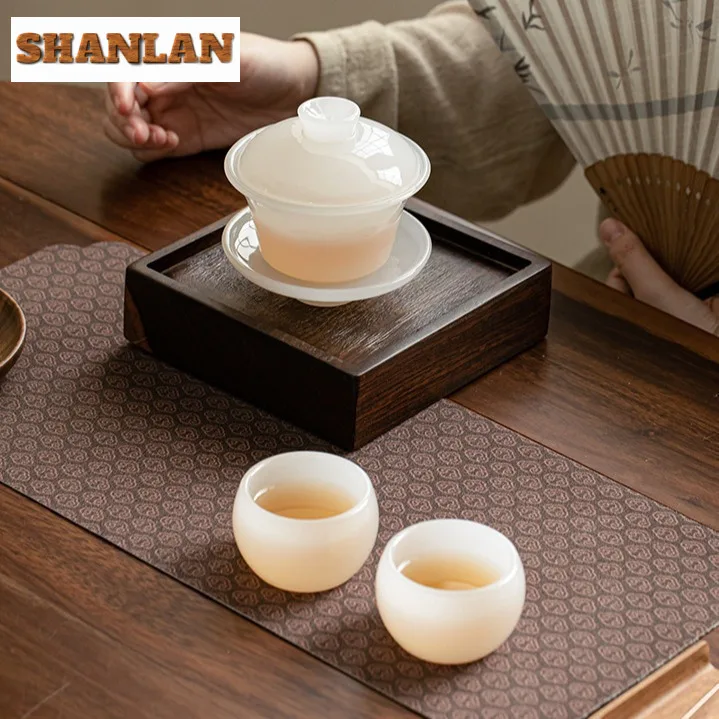 Glass Sancai White Jade Porcelain Gaiwan Luxury Tea Tureen Tea Bowl With Lid Kit Making Cover Bowl Chinese Set Ornaments