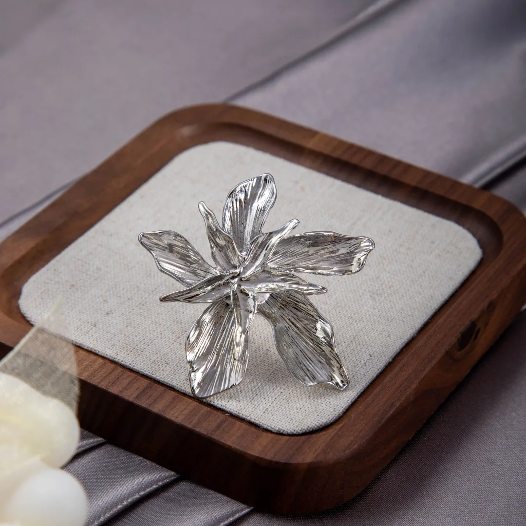 Personality Design Double Layered Big Flower Ring for Women Trend Punk Party Adjustable Finger Rings Fashion Jewelry Gift