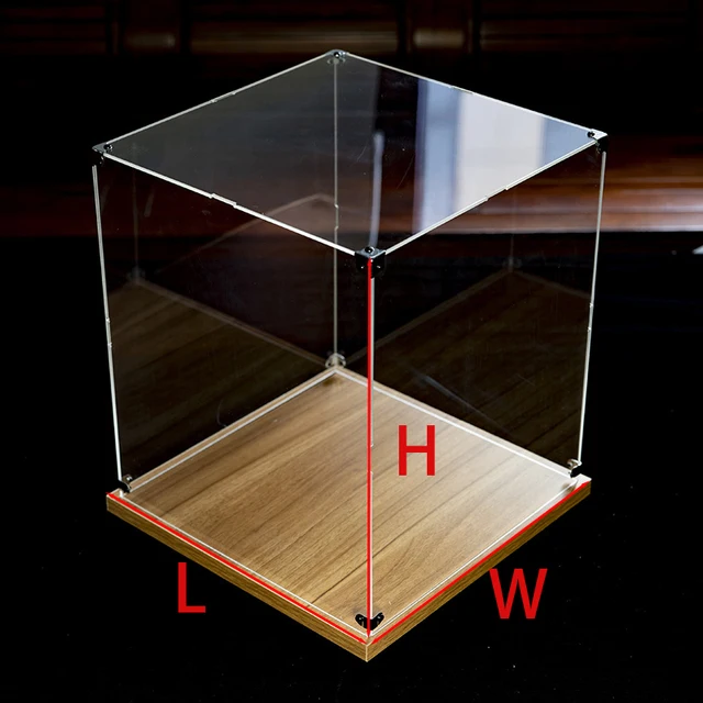 thumbnail image 1 of Caja de exhibición de acrílico transparente personalizada, caja de ensamblaje de base de madera, cubo de encimera, caja de exhibición a prueba de polvo para manualidades de juguetes de acción, 1 of 5