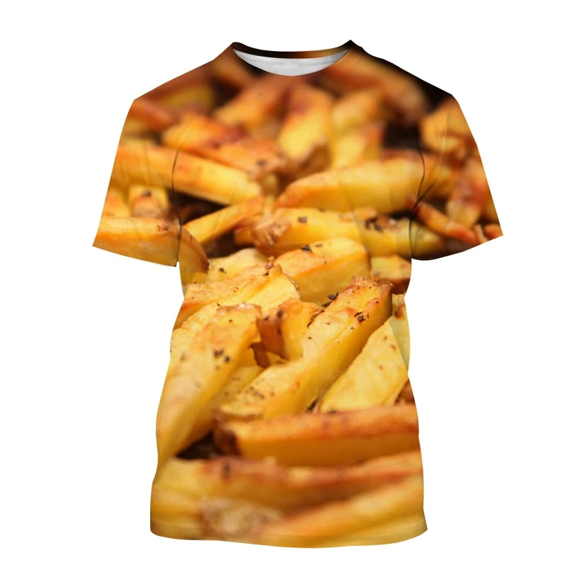 thumbnail image 1 of Camiseta para hombre, camiseta de moda con estampado 3D de papas fritas, camiseta de verano, ropa de manga corta, camiseta informal, ropa de calle, 1 of 5
