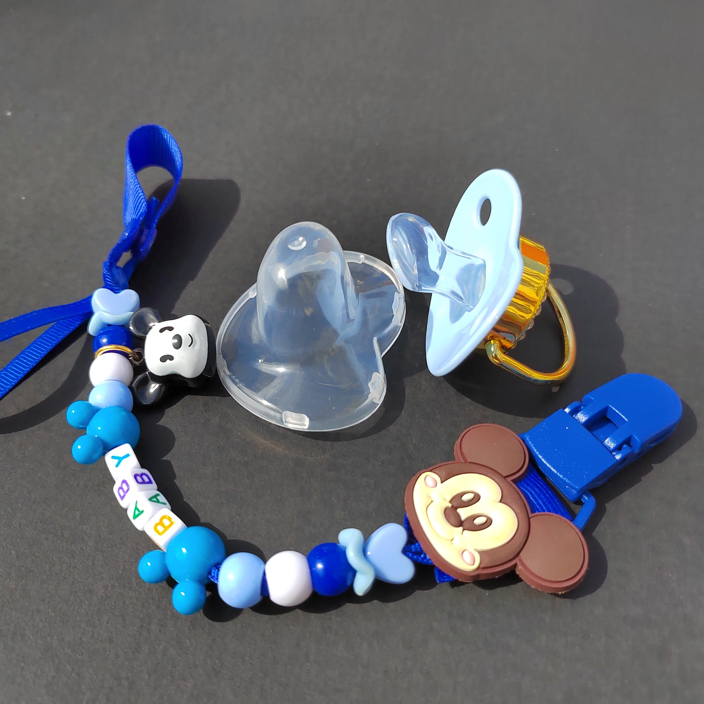 2022 Disney Blue Bead Clip and Pacifier Baby Pacifier Fake Silicone Baby Pacifier Newborn Pacifier BPA Free Baby set Shower Gift