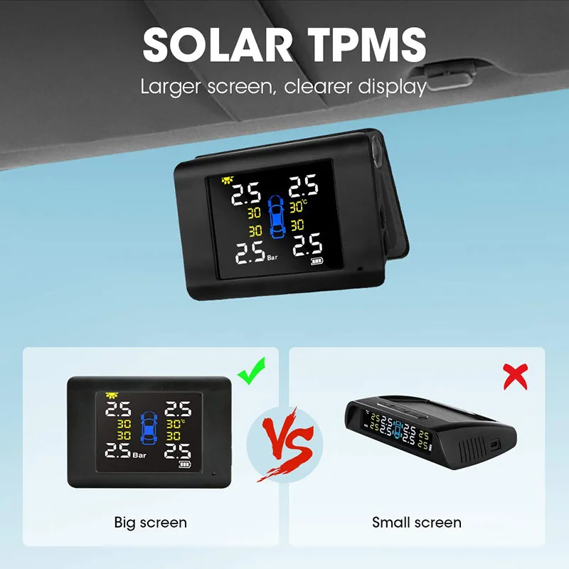

Car TPMS Tire Pressure Monitoring System Solar Power Digital TMPS LCD USB Auto Security Alarm Tire Pressure Sensor