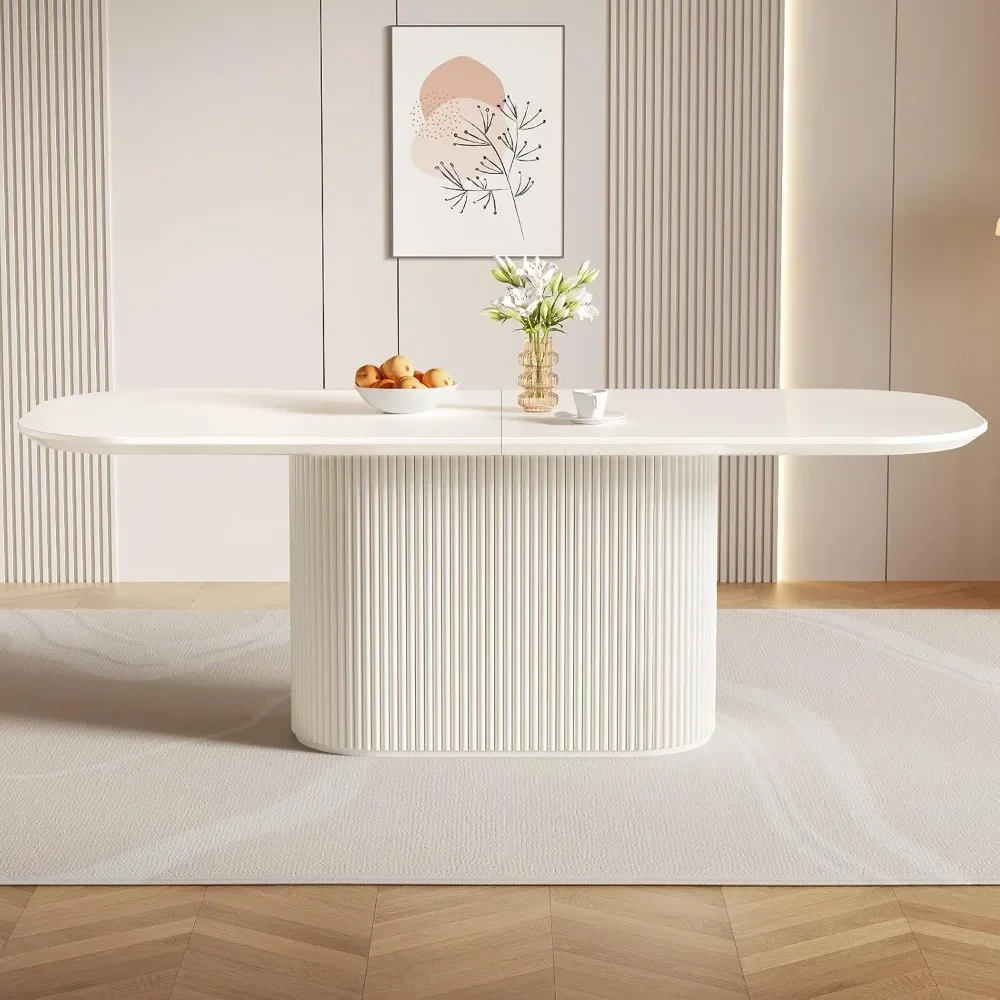 86.61" Oval Dining Table, Modern Kitchen Table for 8 People, Indoor Rectangular Dining Room Table for Kitchen, Bar, Living Room, 6
