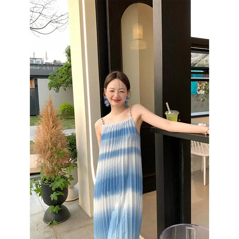

Женское платье на бретельках STSVZORR, голубое платье с градиентом и контрастными бретельками, пляжная юбка для отдыха на лето 2023