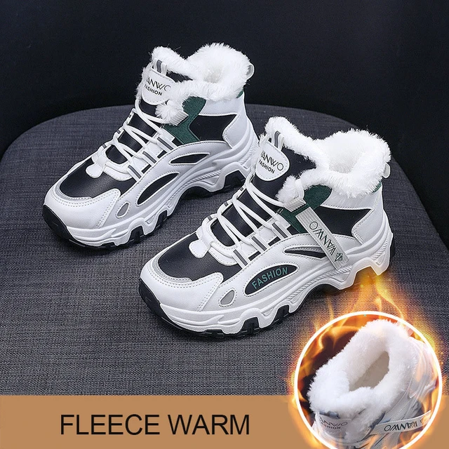 Botas deportivas blancas de cuero para mujer, zapatos de plataforma de  tacón alto impermeables, botas de nieve informales para invierno, zapatilla  cálida - AliExpress