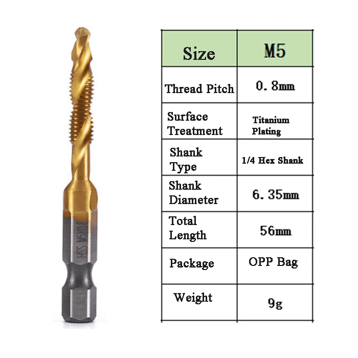 L-FIRST 6pcs Tap Drill Bit Hex Shank Titanium Plated HSS Screw Thread Bit Screw Machine Compound Tap M3 M4 M5 M6 M8 M10 Tools best hand planer Hand Tools