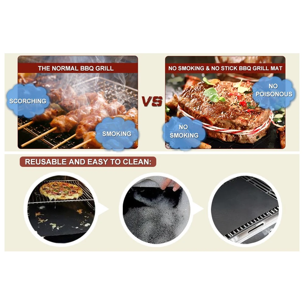 5Pcs/Set Non-stick BBQ Grill Mats Baking Mat Barbecue Tool Cooking Grilling Heat Resistance Easily Cleaned Kitchen Tools 40*33cm