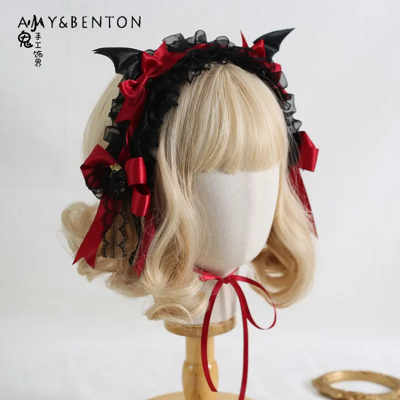 

Original Dark Lolita Wings Demon Hair Band Hair Clip Halloween Headdress Bow Hair Accessories Lolita Clips Hair Clips for Girls