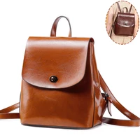 Women Backpack Daypack Genuine Leather Student Book Bag Fashion Vintage Casual Female Girls Oil Wax Cowhide Rucksack Backpacks 1