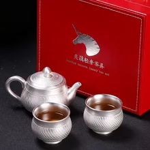  of pure manual curing pot 999 sterling silver mine loader silver teapot home of tea, a pot of two cups of tea gifts 