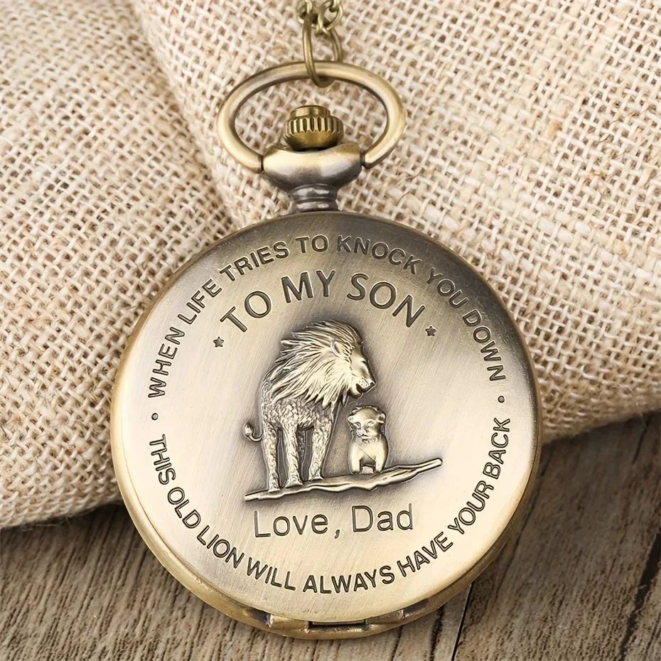 "TO MY SON" The Lion King Cover Pendant Quartz Pocket Watch Bronze Necklace Gift For Boys
