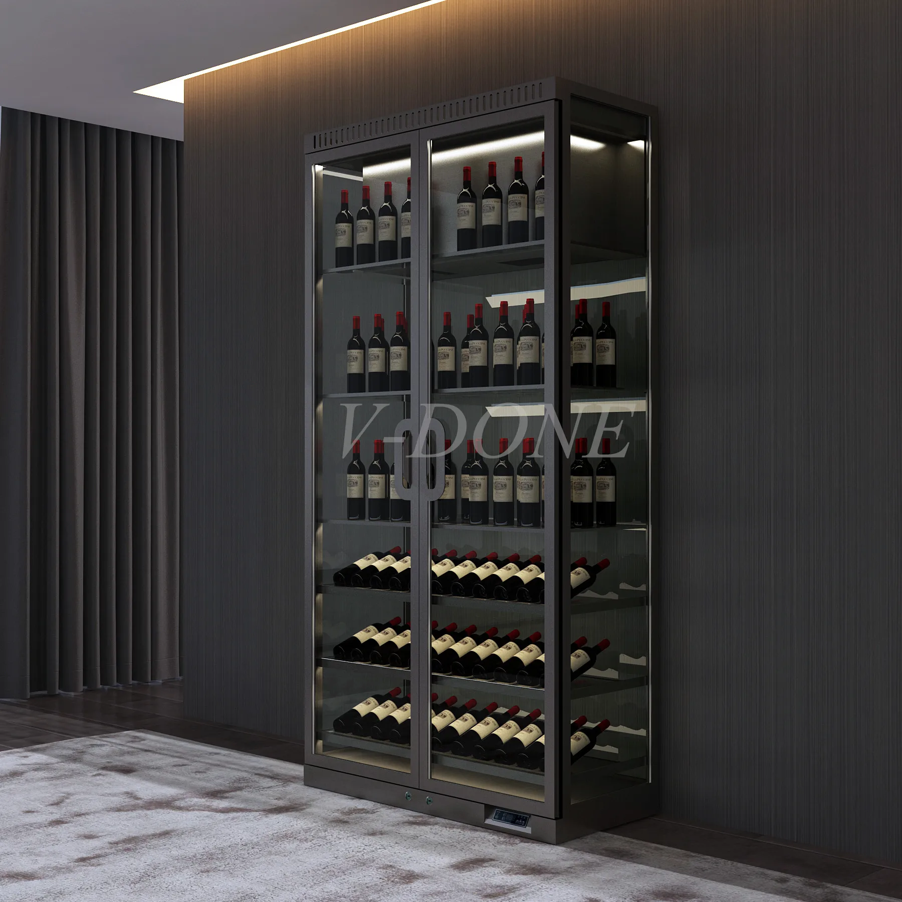 Modern Luxury Tempered Glass Constant Temperature Cooler Stainless Steel Whiskey Wine Cellar Storage Bar Display Cabinet