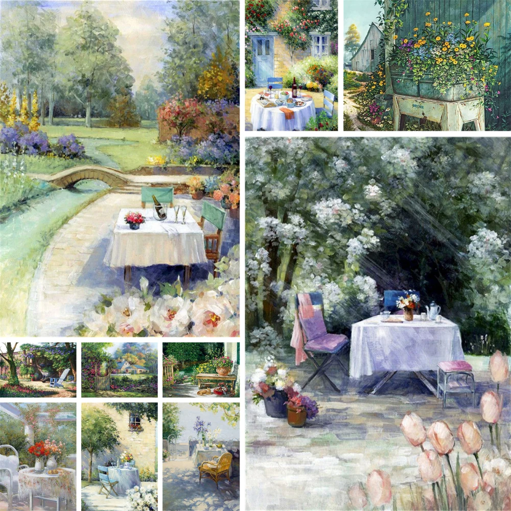 

House Garden Cartoon Paint By Numbers Set Acrylic Paints 40*50 Paiting By Numbers Loft Wall Picture Crafts For Adults Handiwork