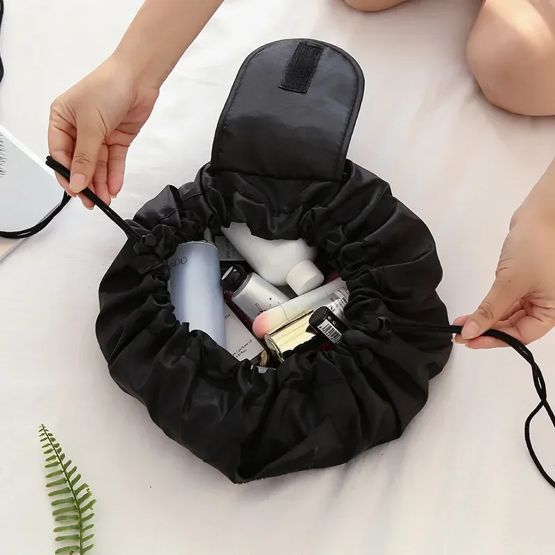 Women Drawstring Cosmetic Bag Travel Storage Makeup Bag Organizer Female Make Up Pouch Portable Waterproof Toiletry Beauty Case portable mini black velvet travel jewelry carrying case roll bag pendant necklace bracelet storage packag bag organizer pouch