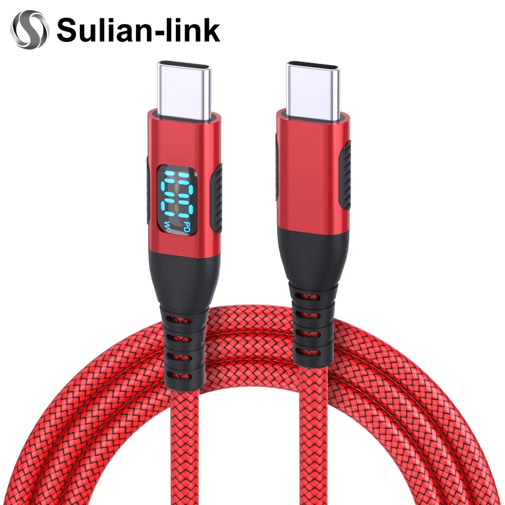 Кабель для швидкого заряджання від 100 Вт USB C до USB C із швидкістю передачі 480 Мбіт/с, червоний нейлоновий шнур для передачі даних для Xiaomi Poco для пристроїв Samsung