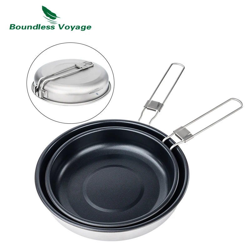 Boundless Voyage Titanium Non-stick Frying Pan 18.8cm / 22cm Outdoor Camping Skillet with Folding Handle Lightweight Cookware
