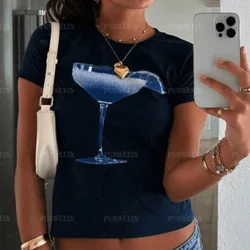 Vintage Goth Summer Tees High Street Emo Girl Short Tops Skull Print Short sleeve Causal Skinny Y2K Style Streetwear Crop tops