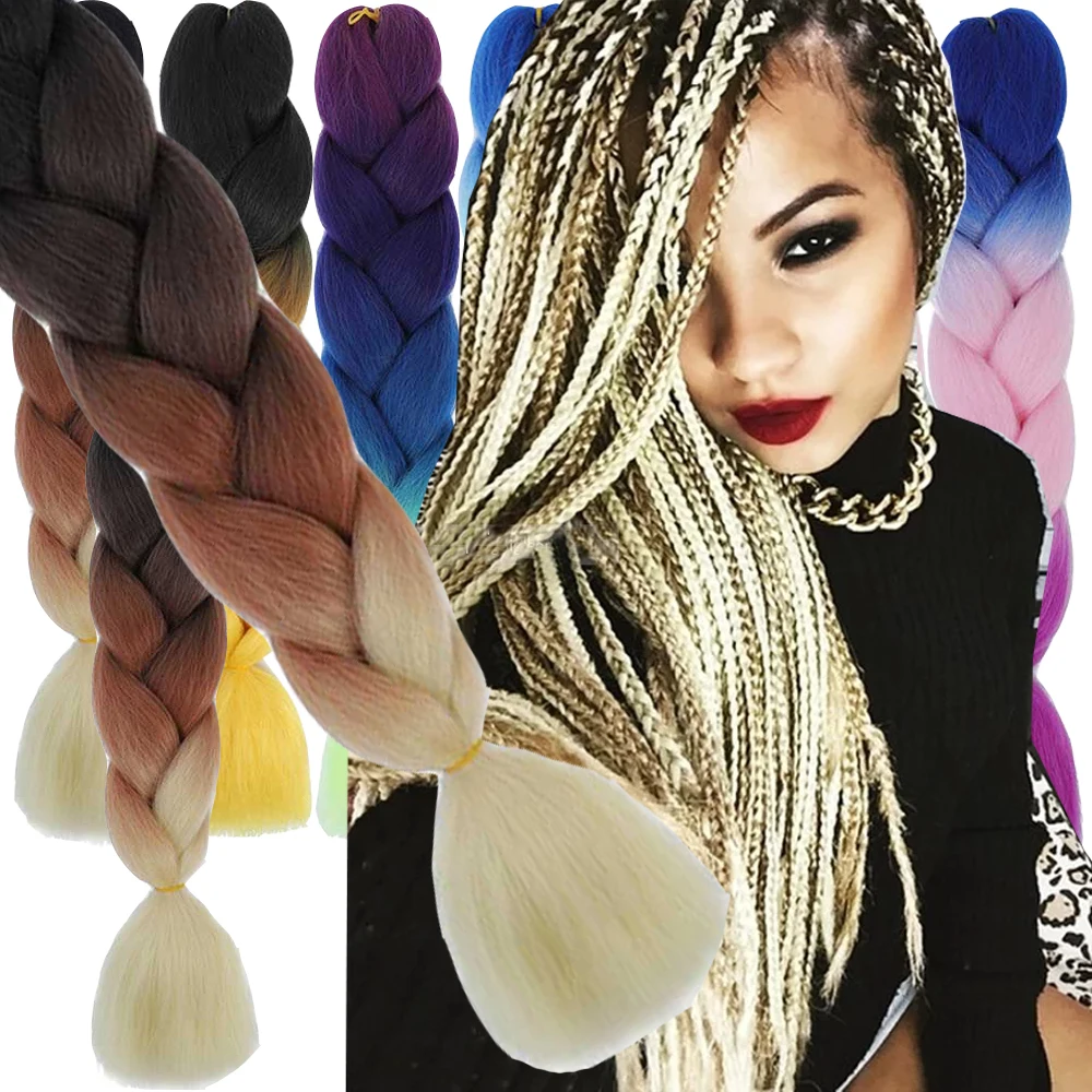 

Jumbo Braid Hair Extensions Synthetic Braiding Hair 24 Inch Afro Blue Pink Purple Blonde Ombre Crochet Braiding Hair for Braids