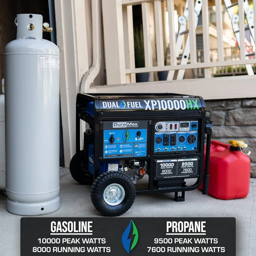 Dual Fuel Portable Generator-10000 Watt Gas or Propane Powered Electric Start w/CO Alert, 50 State Approved Blue
