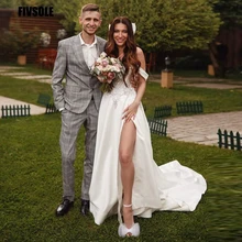 

Fivsole Beach Wedding Dress 2022 Off Shoulder Short Sleeves Lace Up Sweep Train Embroidery Bridal Gowns Boho Vestisdos De Novia