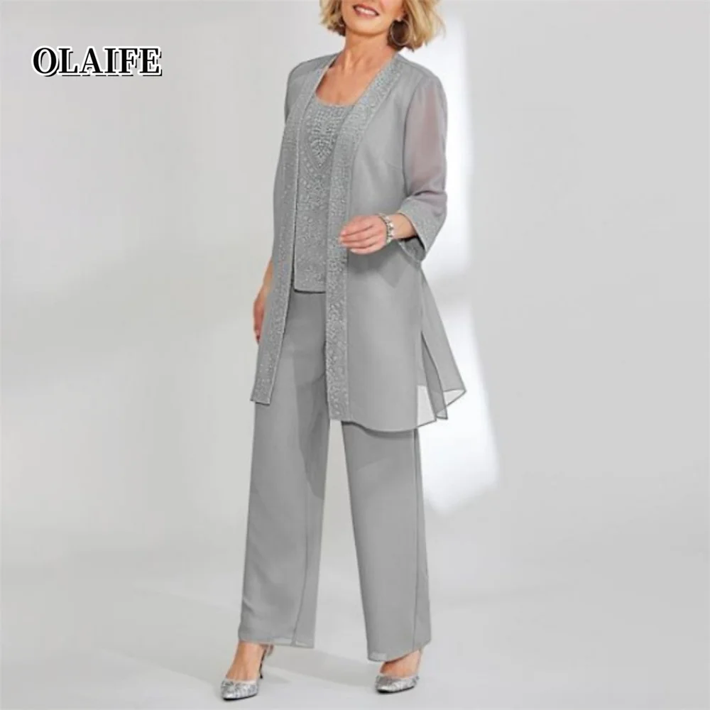Mother Bride Dresses Chiffon Pantsuits with Jacket