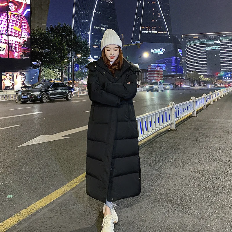 Women Long Down Jacket Thicken Warm Duck Down Hoodie Overcoat Plus