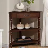 Small corner table for small Spaces, 33.8 "wooden triangular side table with drawers and 2 open shelves 1