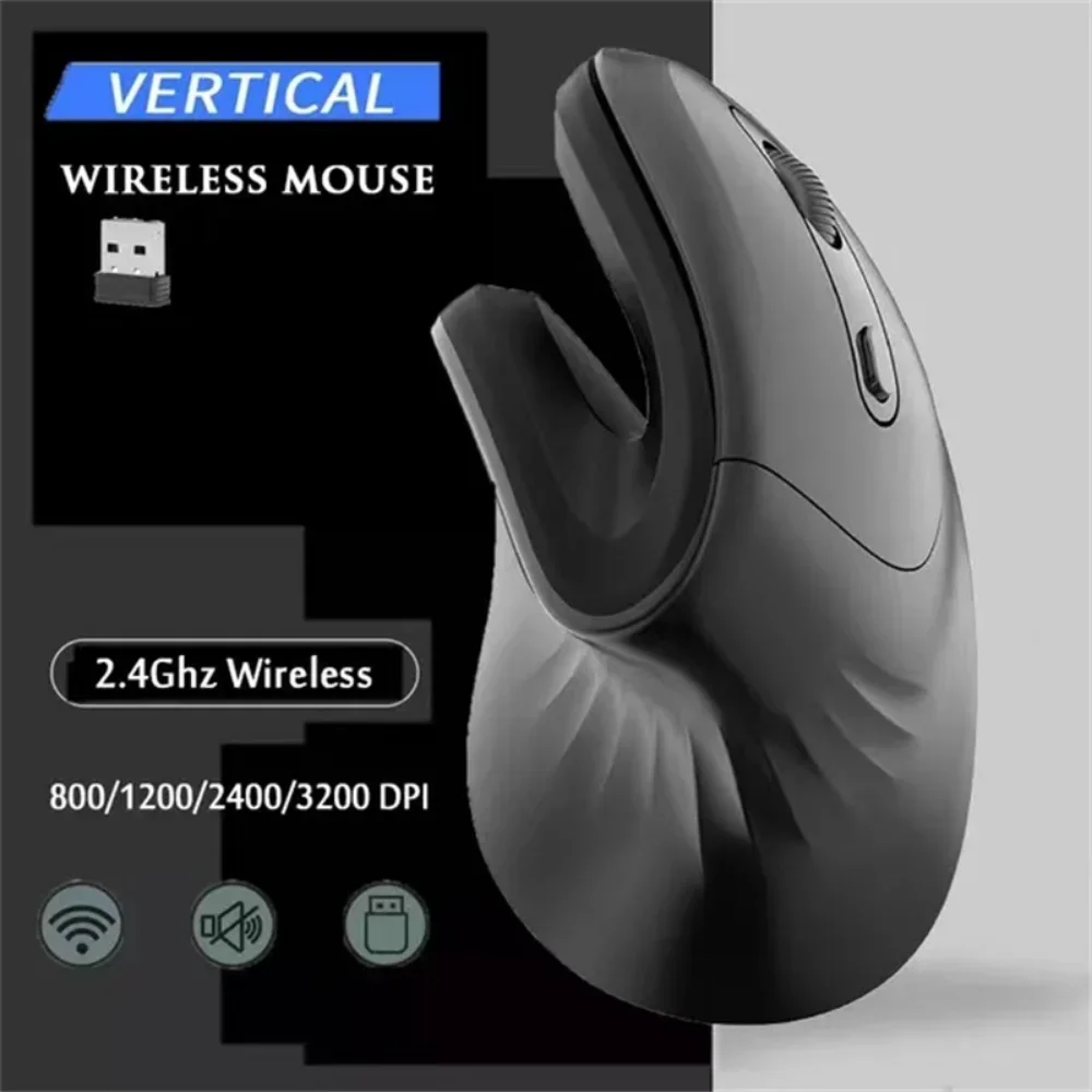 Mouse Óptico sem Fio Ergonômico Recarregável Silencioso Ergonômico Usb Vertical para pc Laptop Acessórios - Imagem 3