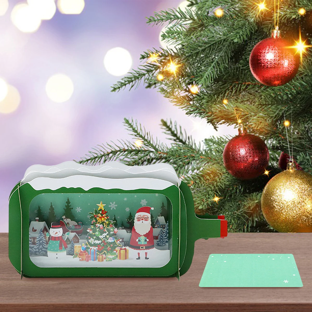 Wish Car Santa Snowman Christmas Tree with Pop Up DIY Card 3D Christmas Drift Bottle Greeting Card with Envelope for Party Favor