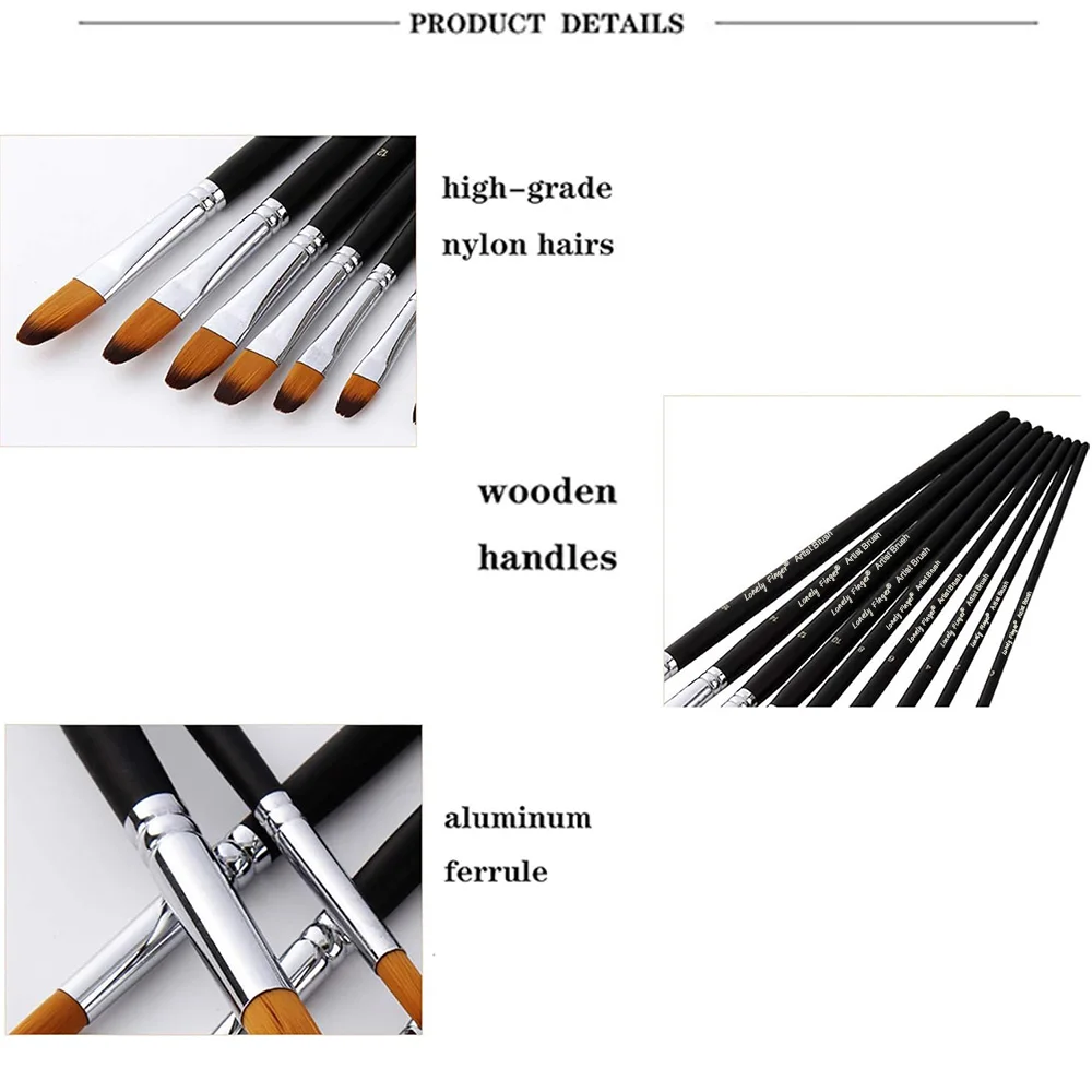 Artist Paint Brushes Set,9 Pcs Professional Filbert Brushes Long Handle Nylon Hair for Acrylic Oil Watercolor Gouache Painting 3