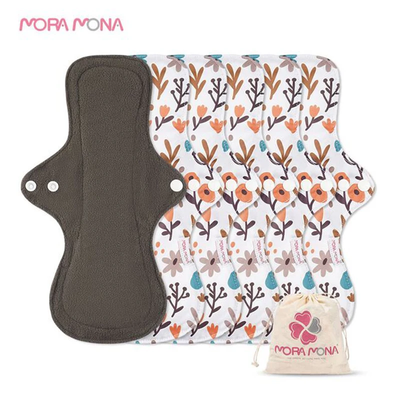 Mora Mona 5Pcs Reusable Sanitary Pads High Flow Monthly Sanitary Pads Waterproof Hygiene Napkin Panty Liner Bamboo Charcoal Pads