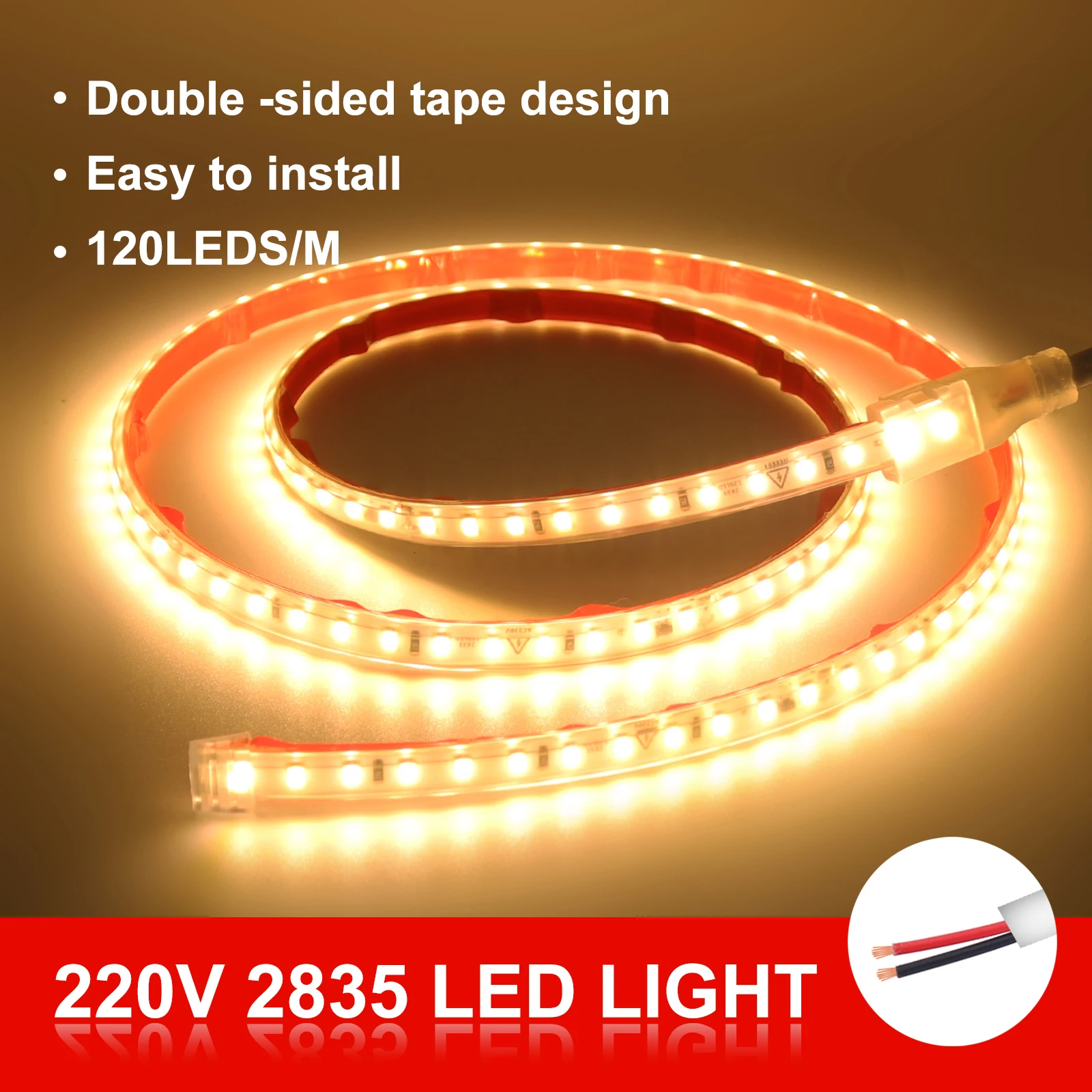 thumbnail image 1 of Tira de luces LED AC220V 230V 2835 120 LED/m Barra de lámpara con cinta adhesiva suave flexible y cortable de 10 cm, color rojo, azul hielo, verde, amarillo y rosa, 1 of 5