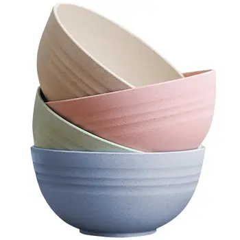 깨지지 않는 밀 빨대 시리얼 그릇-수프, 오트밀, 라멘, RV, 캠핑, 대학 기숙사, 전자 레인지 및 식기 세척기 안전, 24oz, 4PCs 상품 이미지