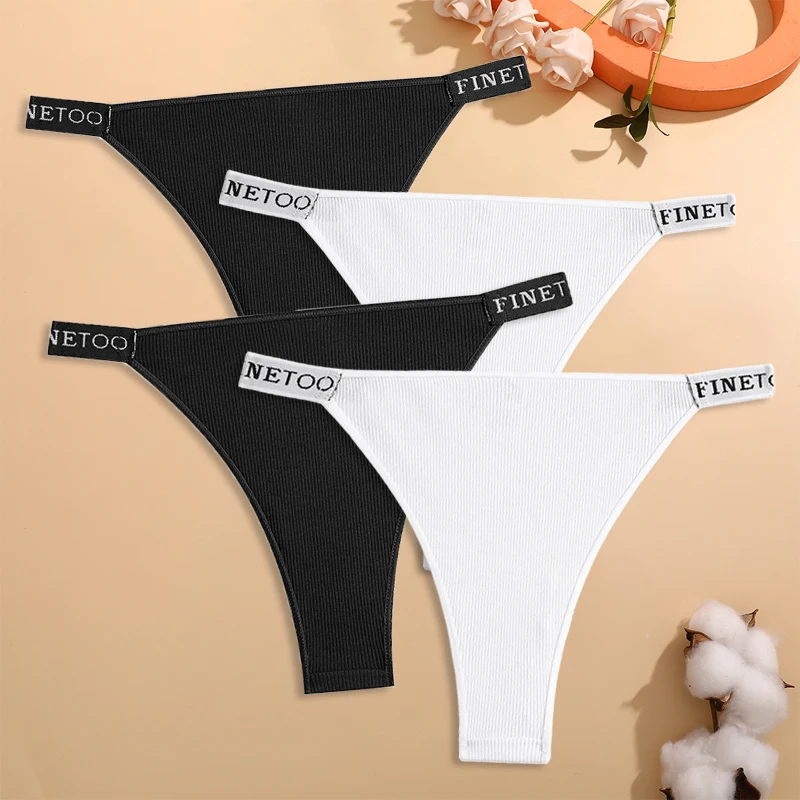 4Pcs Cotton Brazilian Panties Women's Low-Waist Bikini Underwear Sexy Breathable Stretchy Belt Briefs Solid Color Lingerie M-XL