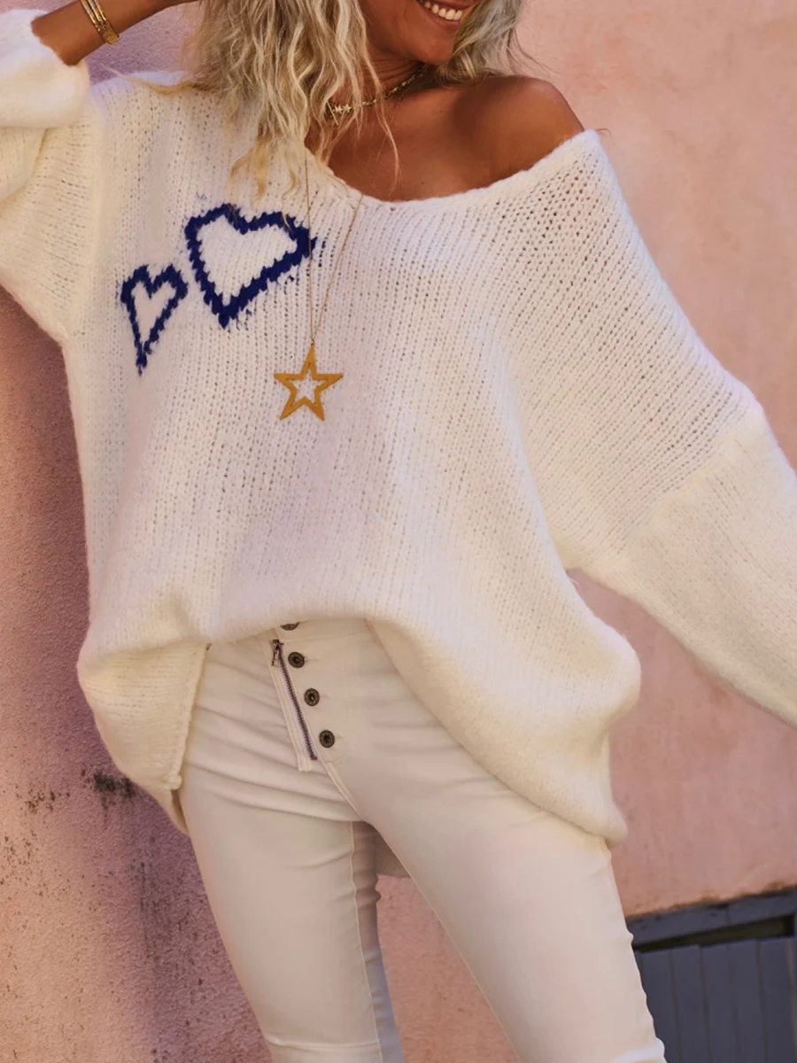 Women s Cozy Knit Sweater with V Neckline and Oversized Fit Long Sleeves Drop Shoulder Detail and Casual Streetwear Vibes