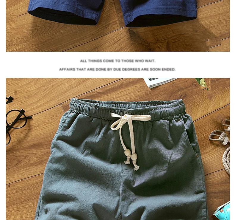 Description Picture 5 of item2024 Men Summer Fashion Solid Color Straight Shorts Male Thin Wide-leg Short Pants Mens Loose Casual Cotton Linen Shorts K312
