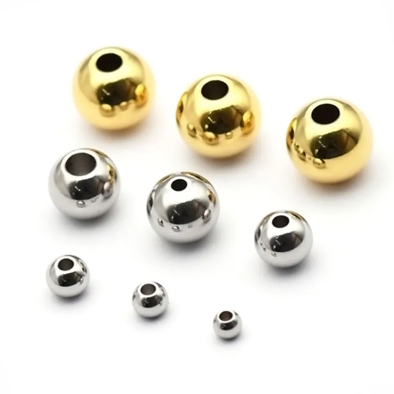 Stainless Steel Solid Drilled Steel Beads Titanium Leather Rope Beads Bracelet DIY Jewelry Accessories round Bea steel beads