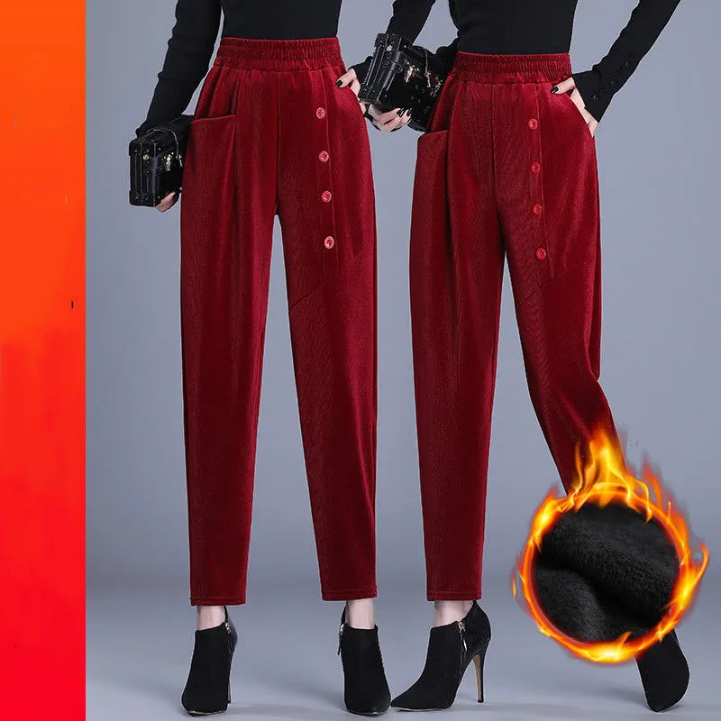 Autumn Winter New Women's Fashion Simplicity Solid Color Pockets Button Commute All-match Loose High Waist Casual Harem Pant