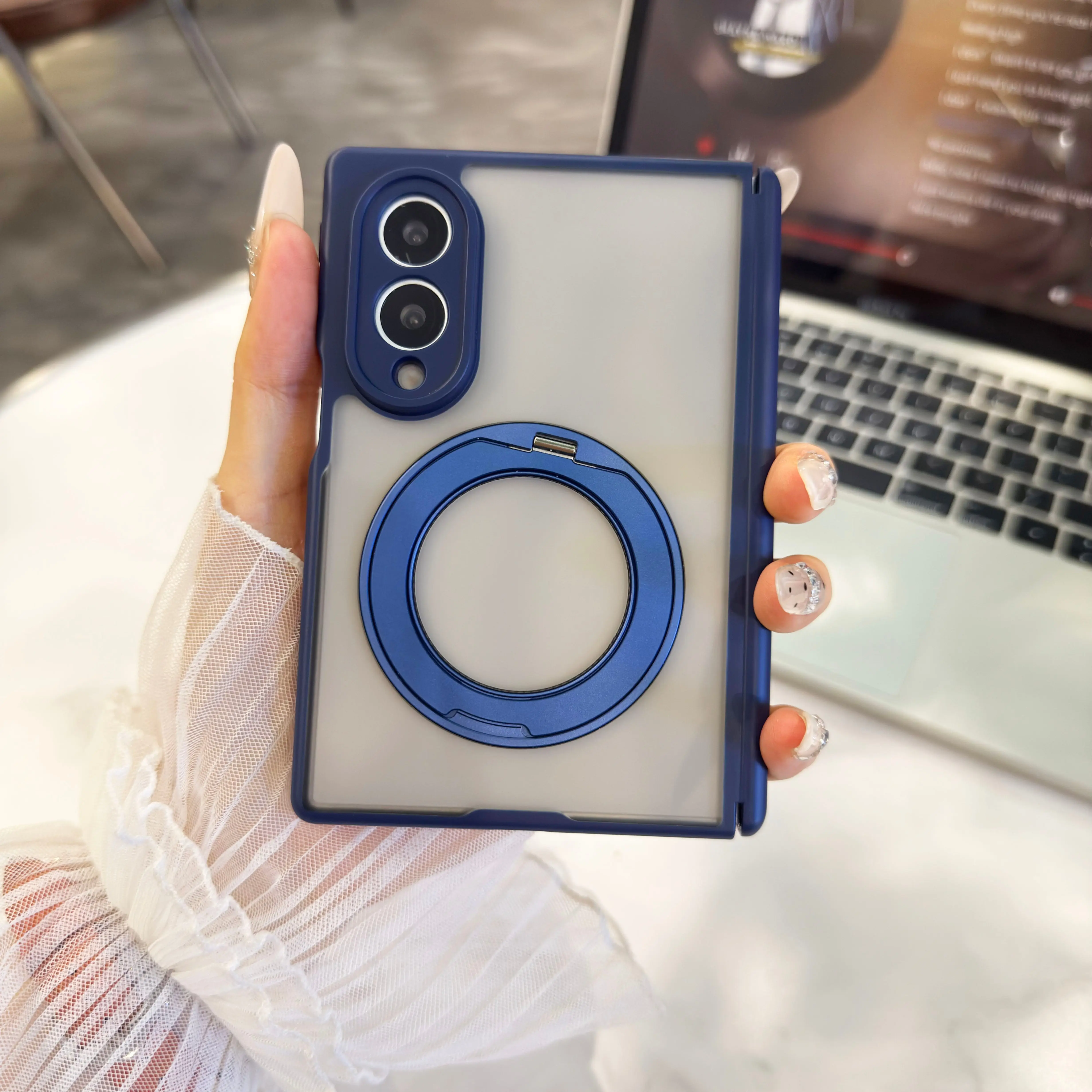360 Magnetic Kickstand Skin Feel Phone Case with Hinge and Camera Protection - Slim Fit Cover