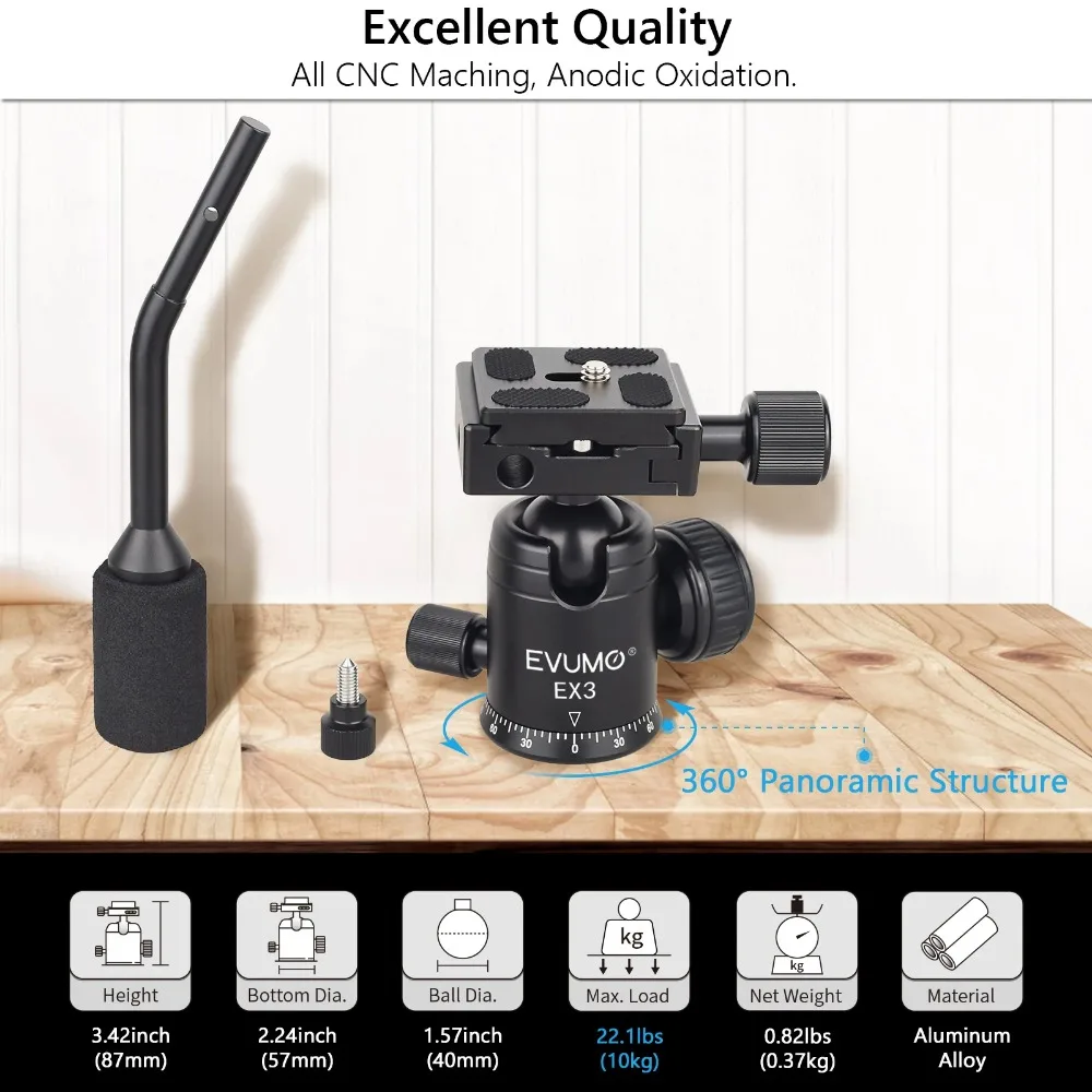 Tripod Ball Head Handle 360° Rotating Panoramic Ballhead with Q.R Plate for Trip