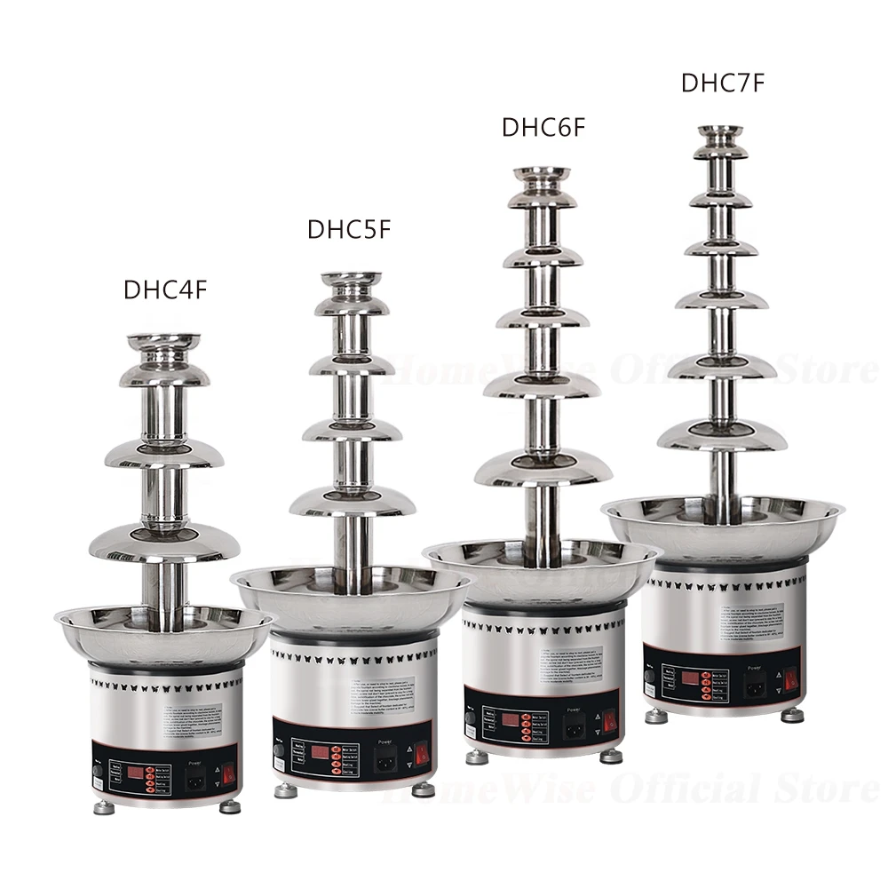 HomeWise Chocolate Fountain Stainless Steel Chocolate Waterfall Machine Melting Warming Function 4/5/6/7 Tiers Commercial Use